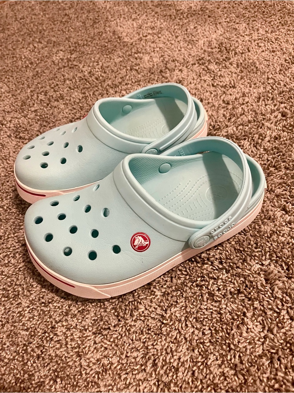 CROCS Kids' Light Blue Clogs with Pink Accent